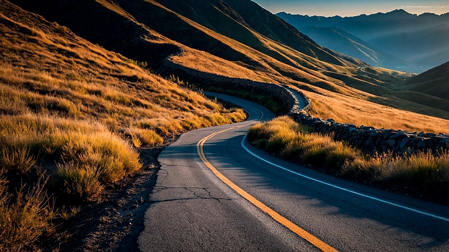 Winding mountain road representing life insurance policy review and long-term planning adjustments